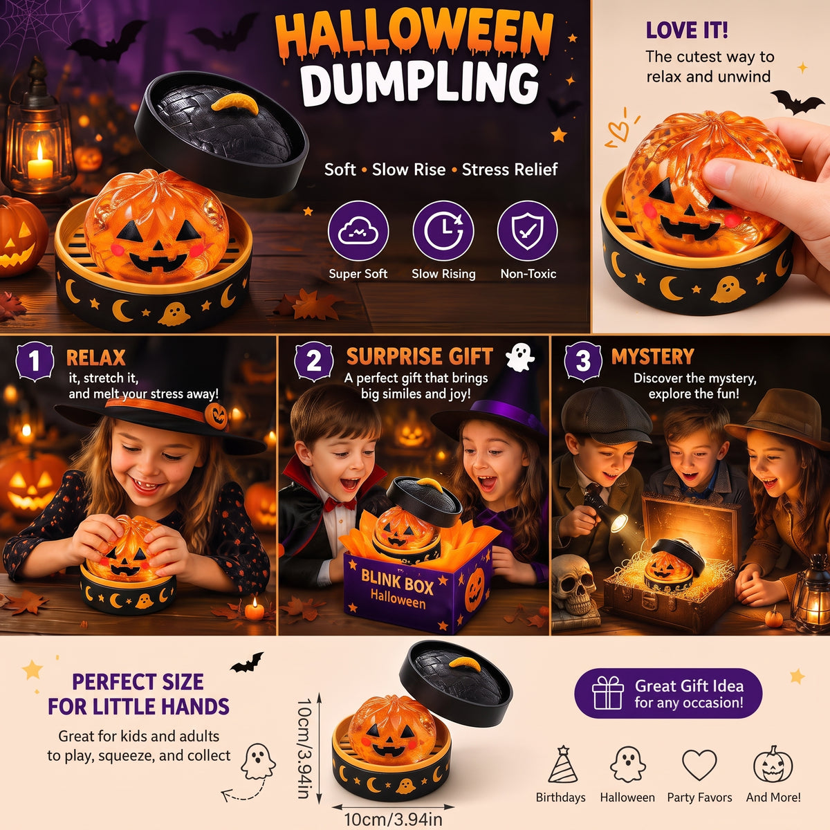 Glowy™ Halloween Dumpling Squishy Toy – Slow-Rising Kawaii Stress Relief Fidget