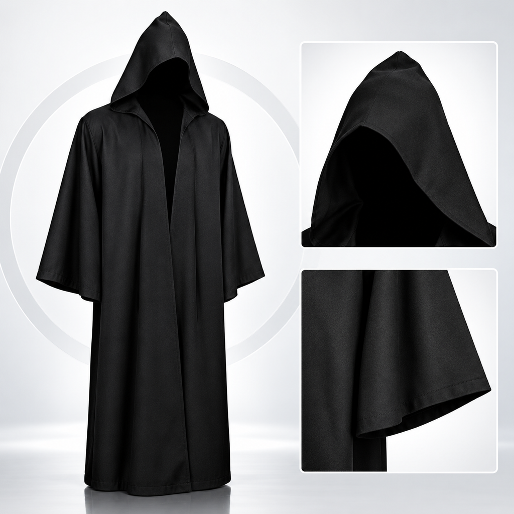 Glowy™ Black Hooded Wizard Robe for Halloween Cosplay