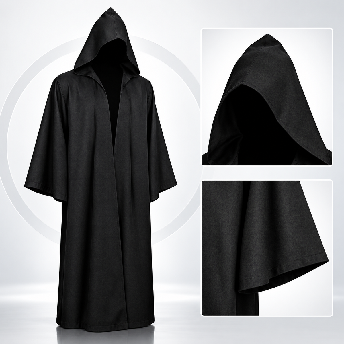 Glowy™ Black Hooded Wizard Robe for Halloween Cosplay