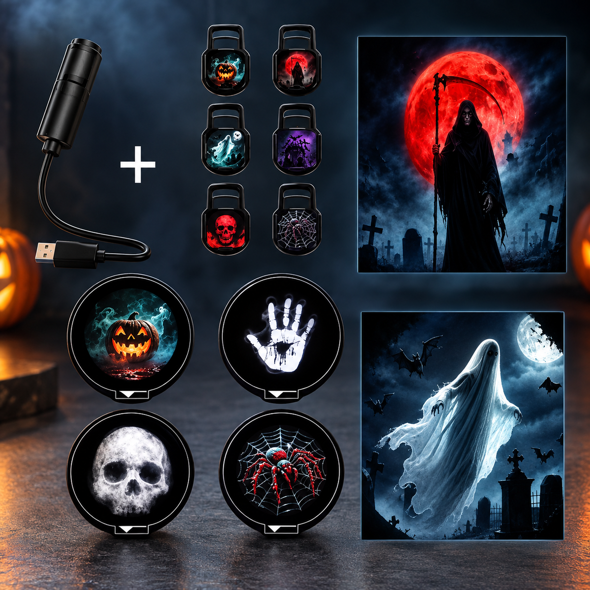 Glowy™ Rotatable Halloween Projector Light – USB Holiday Scene Lamp for Wall & Ceiling Decor