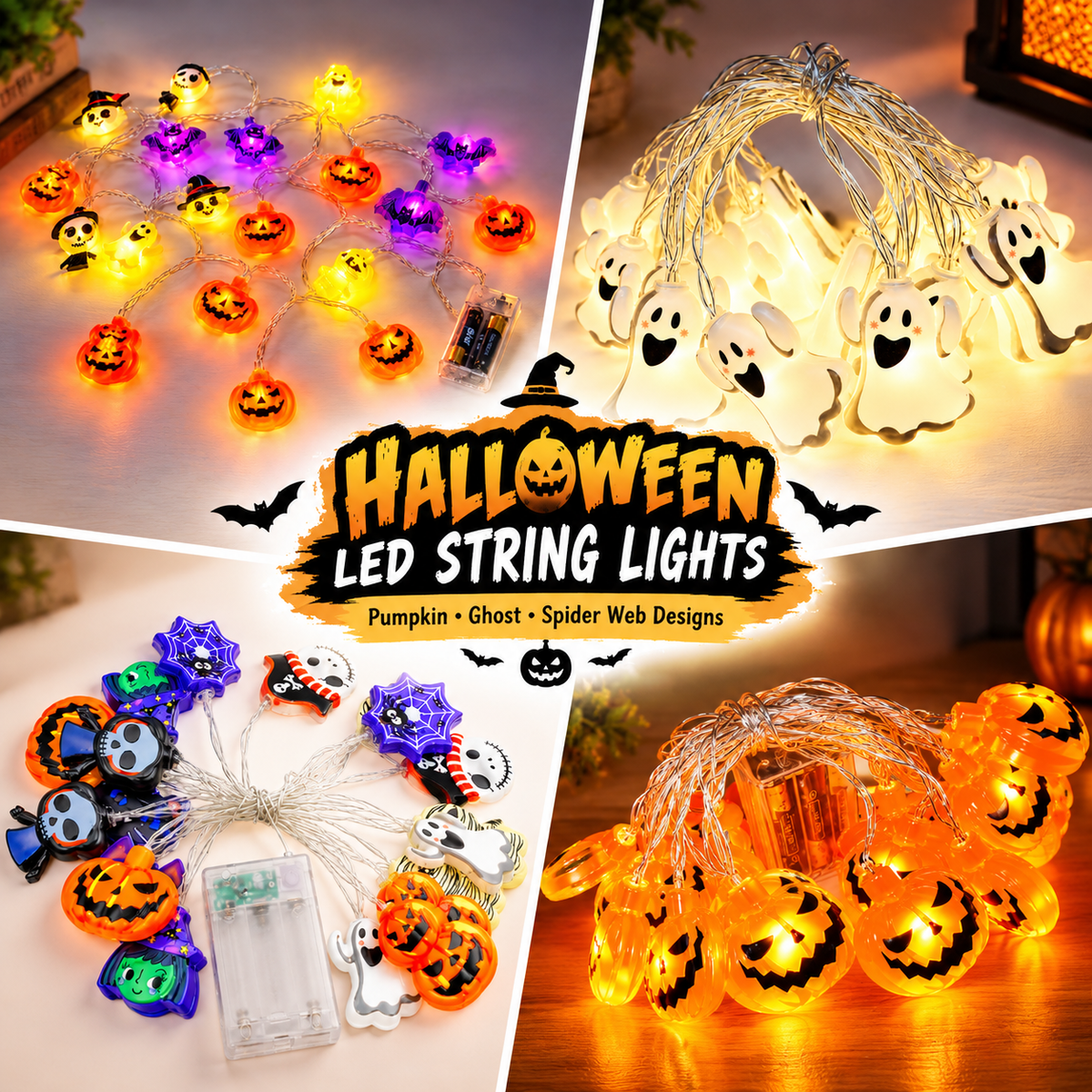 Glowy™ Halloween LED String Lights – Pumpkin, Ghost & Spider