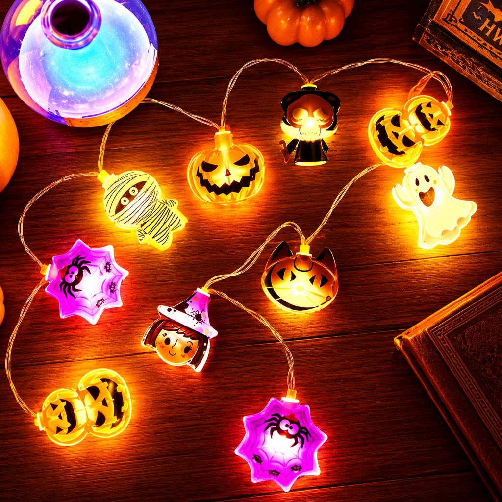 Glowy™ Halloween LED String Lights – Pumpkin, Ghost & Spider