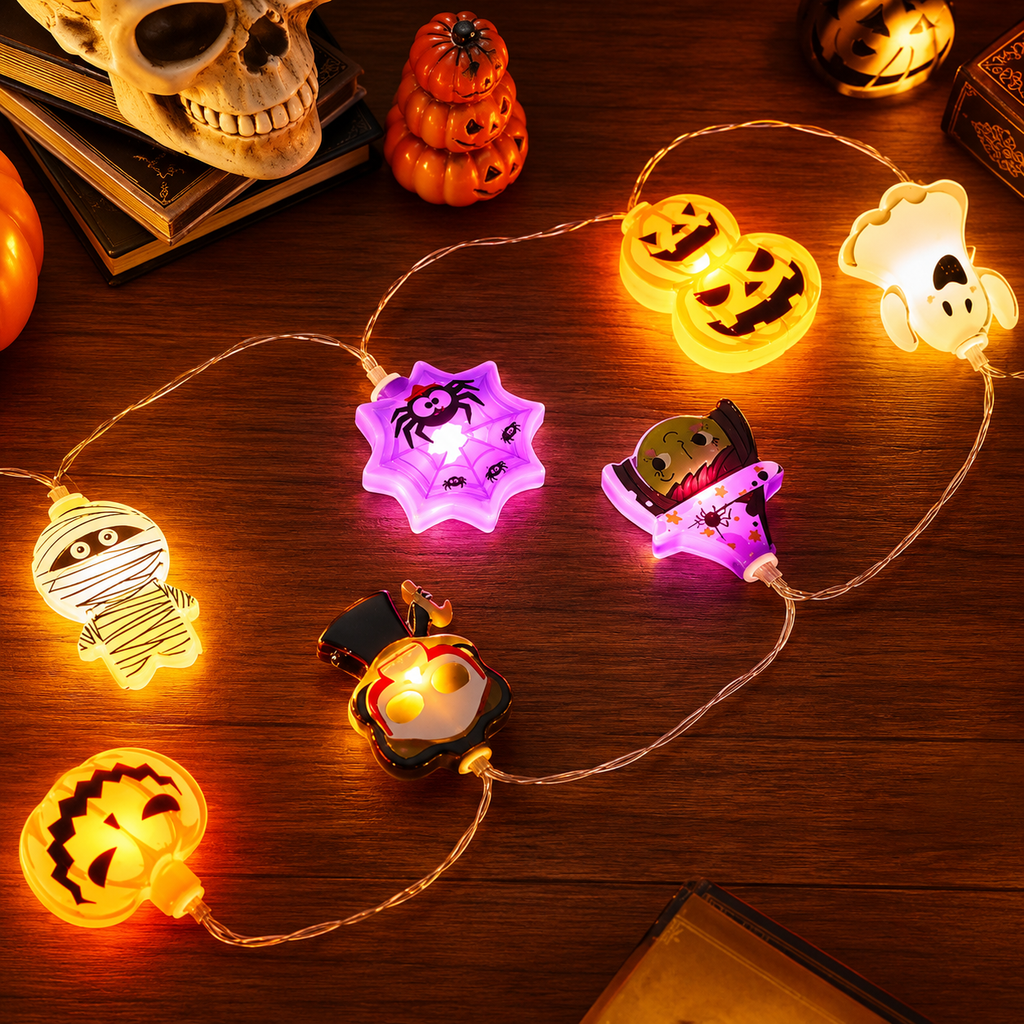 Glowy™ Halloween LED String Lights – Pumpkin, Ghost & Spider