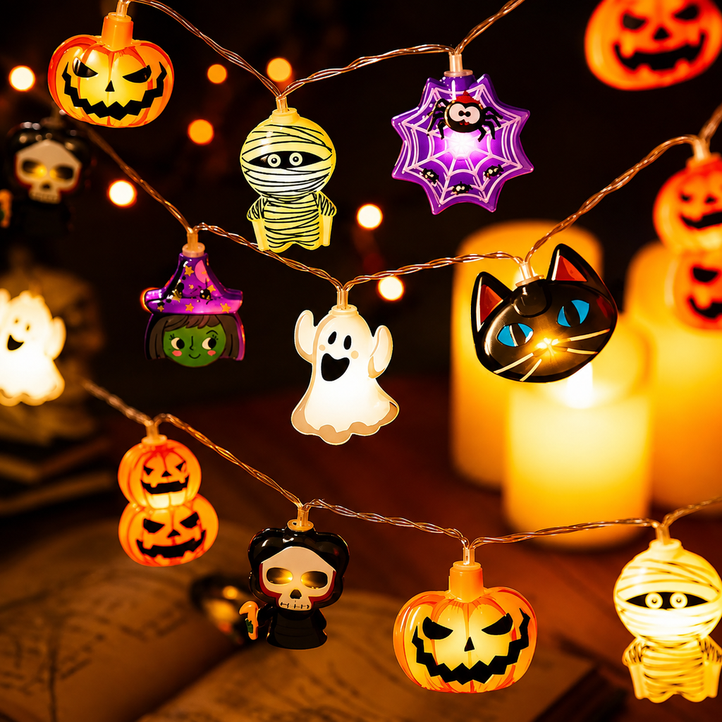 Glowy™ Halloween LED String Lights – Pumpkin, Ghost & Spider