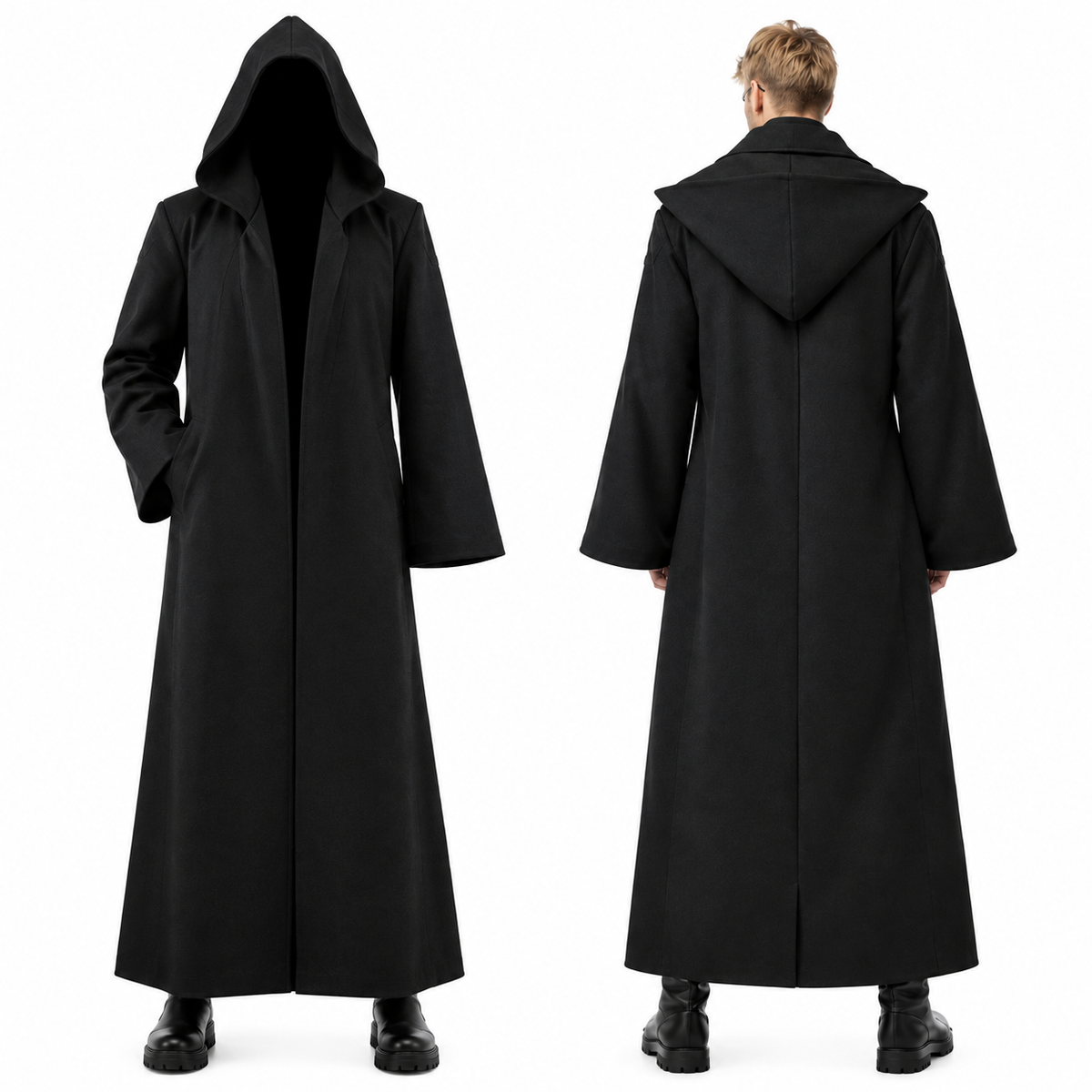 Glowy™ Black Hooded Wizard Robe for Halloween Cosplay