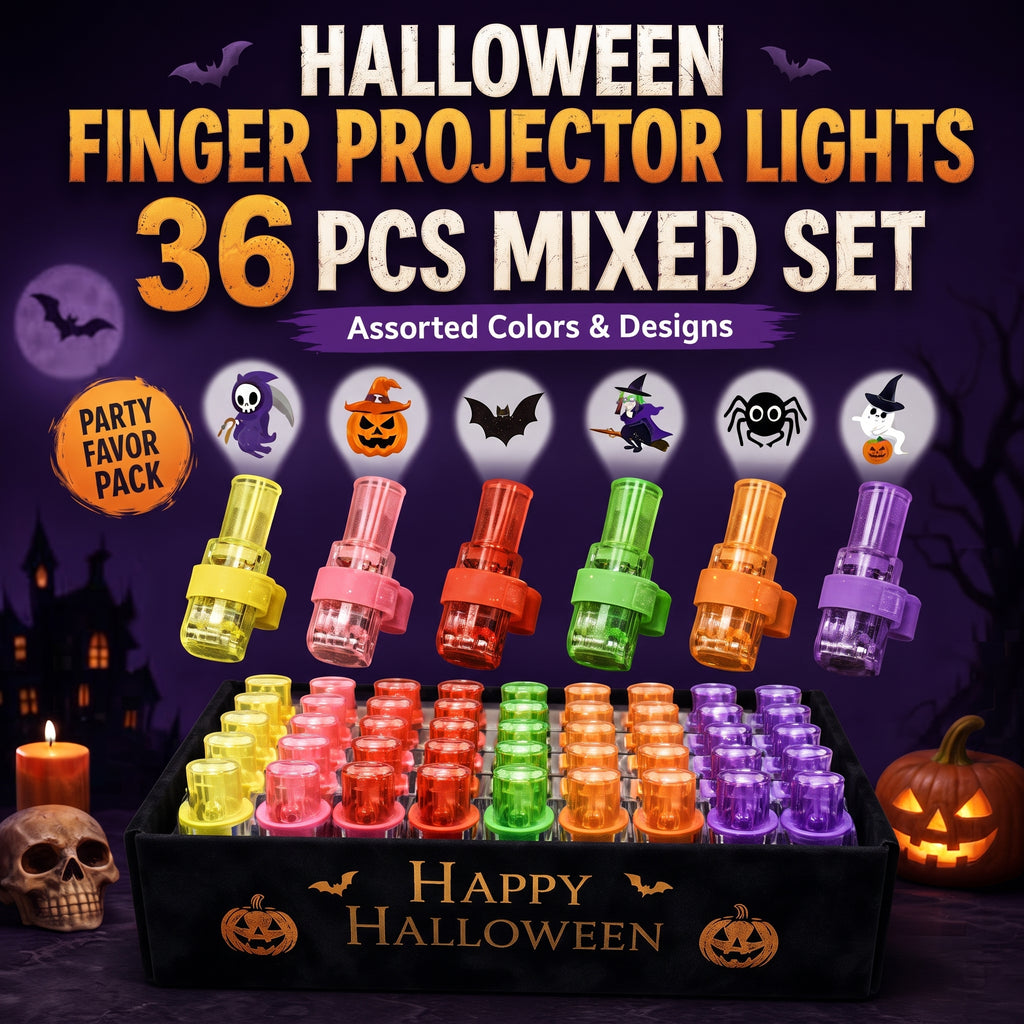 Glowy™ Halloween Finger Projector Lights – 36-Piece Spooky Party Set
