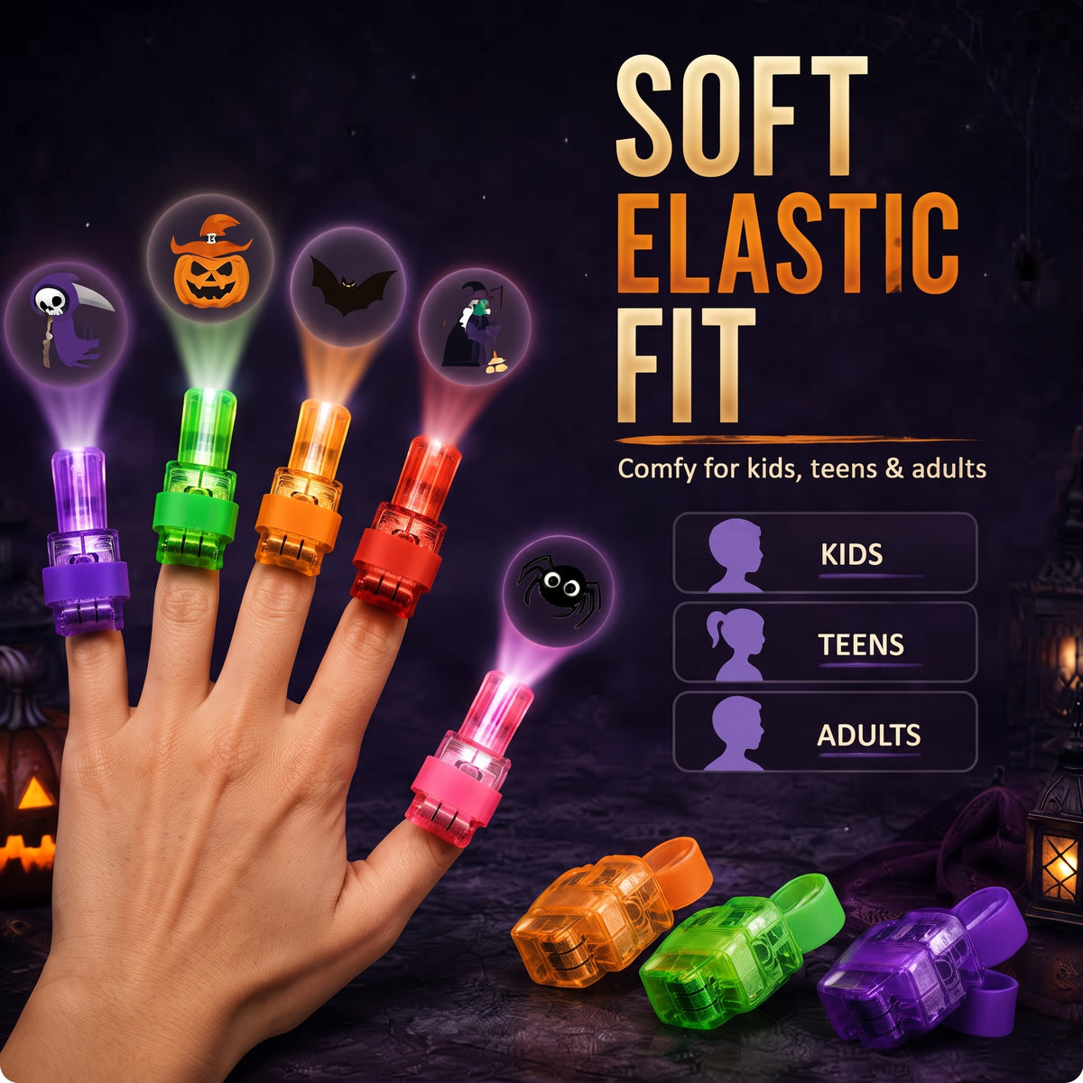 Glowy™ Halloween Finger Projector Lights – 36-Piece Spooky Party Set