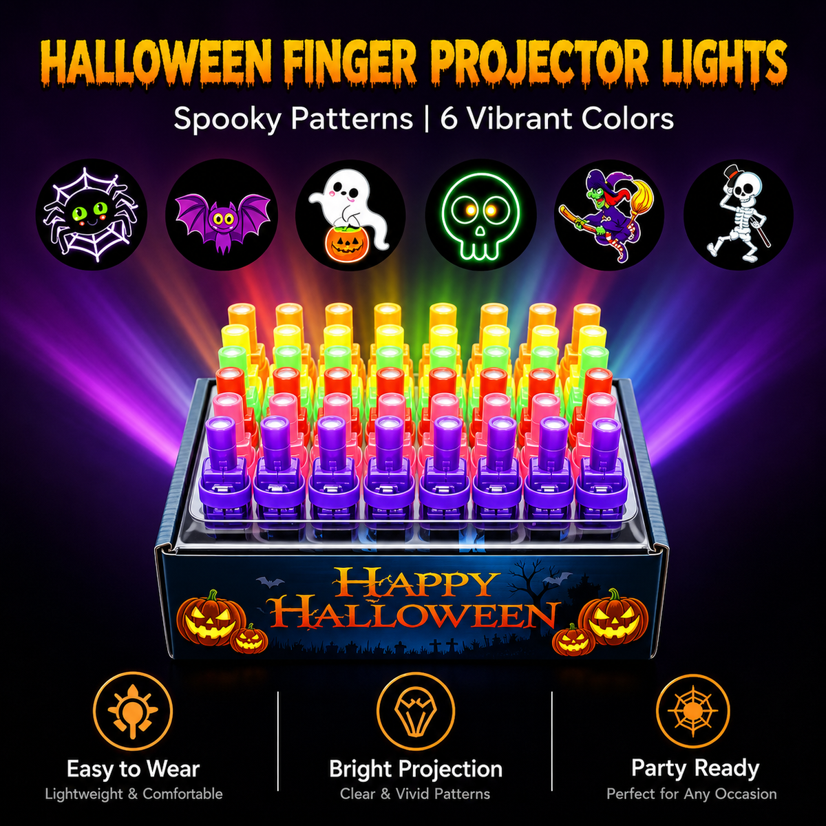 Glowy™ Halloween Finger Projector Lights – 12 Spooky Patterns