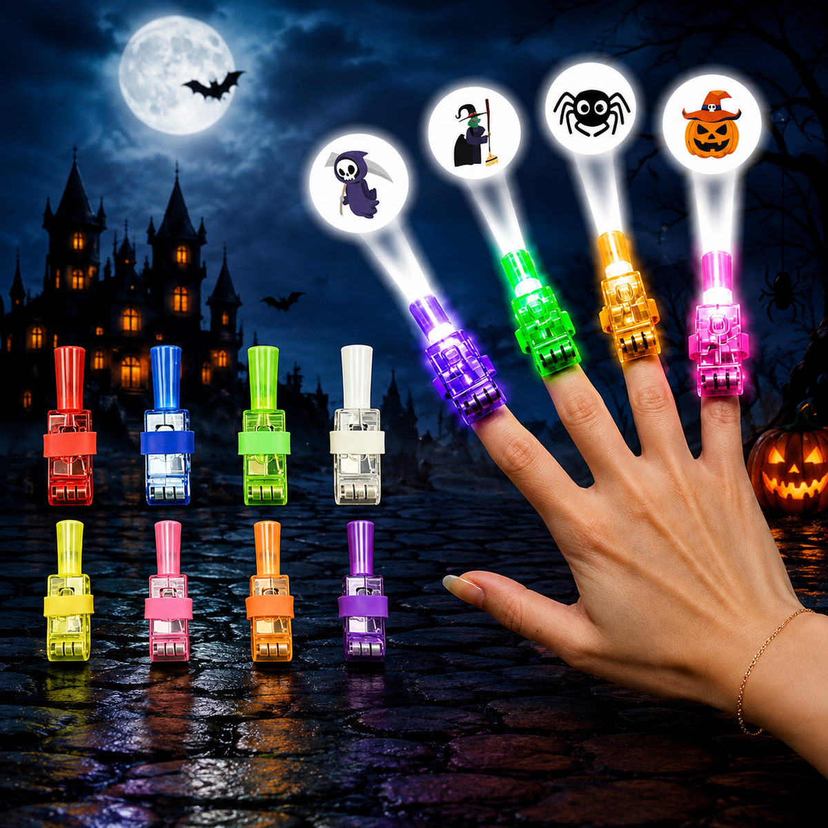 Glowy™ Halloween Finger Projector Lights – 12 Spooky Patterns