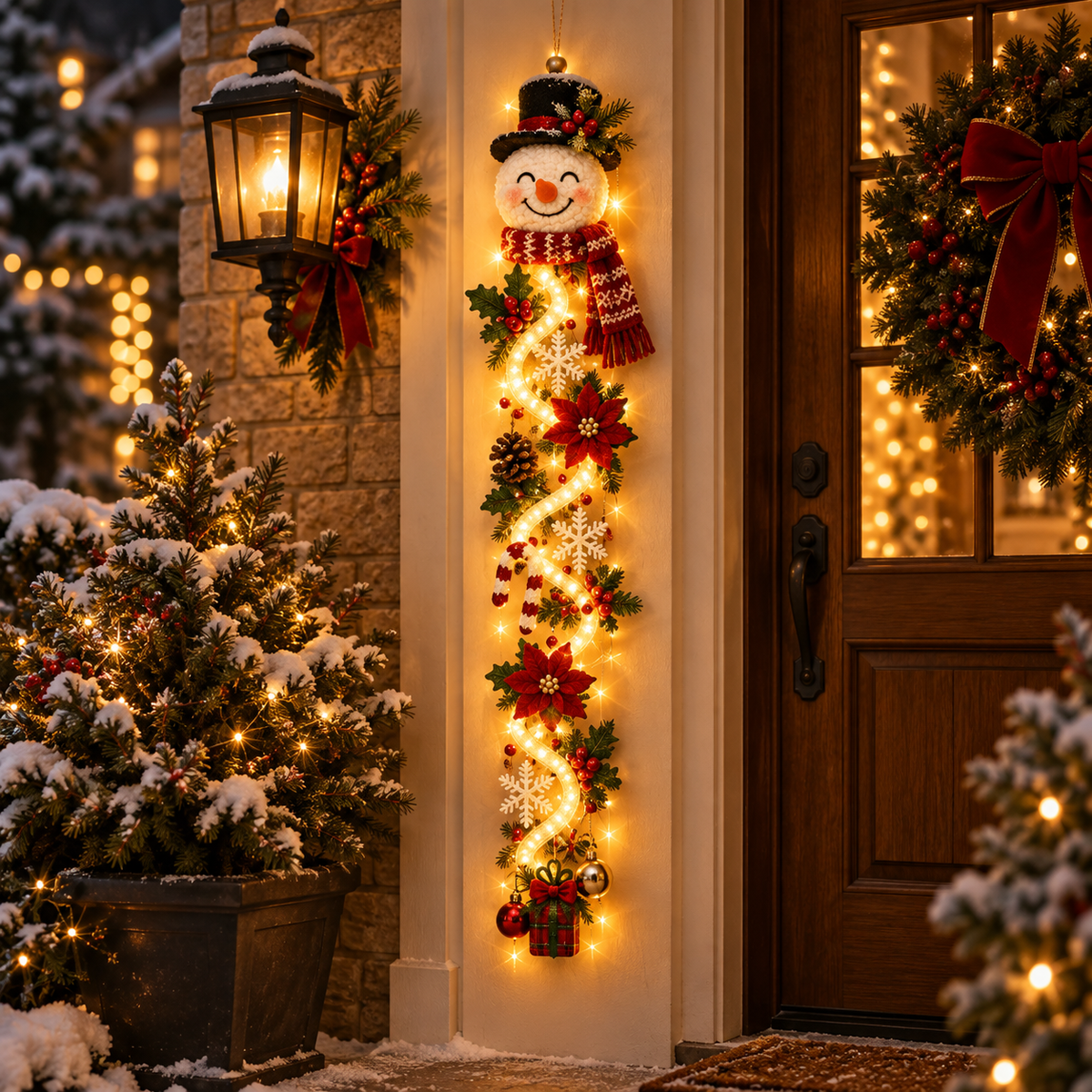 Light-Up Snowman Hanging Christmas Garland – 47" Vertical LED Porch & Door Wall Decor