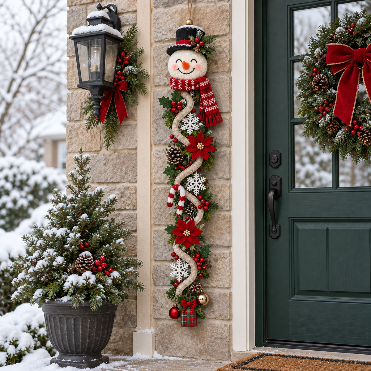 Light-Up Snowman Hanging Christmas Garland – 47" Vertical LED Porch & Door Wall Decor