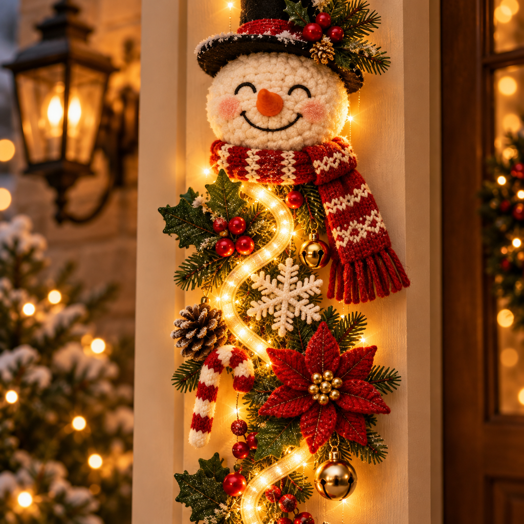 Light-Up Snowman Hanging Christmas Garland – 47" Vertical LED Porch & Door Wall Decor