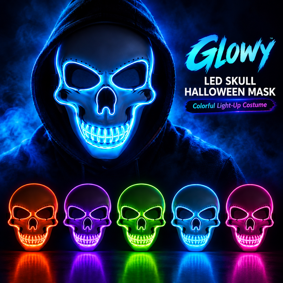 Glowy™ LED Skull Halloween Mask – Colorful Light-Up Costume