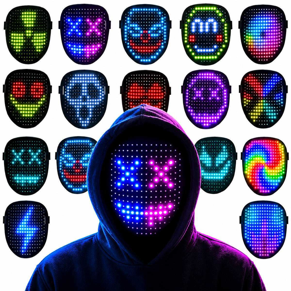 Glowy™ Gesture-Controlled LED Halloween Mask – 50 Light-Up Patterns