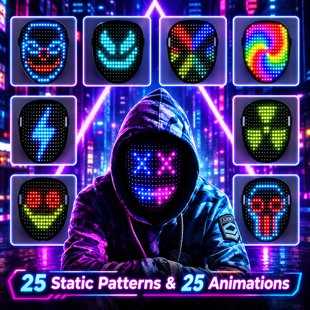 Glowy™ Gesture-Controlled LED Halloween Mask – 50 Light-Up Patterns
