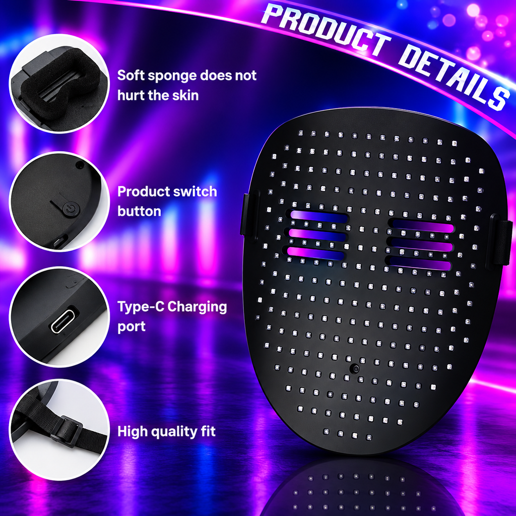 Glowy™ Gesture-Controlled LED Halloween Mask – 50 Light-Up Patterns