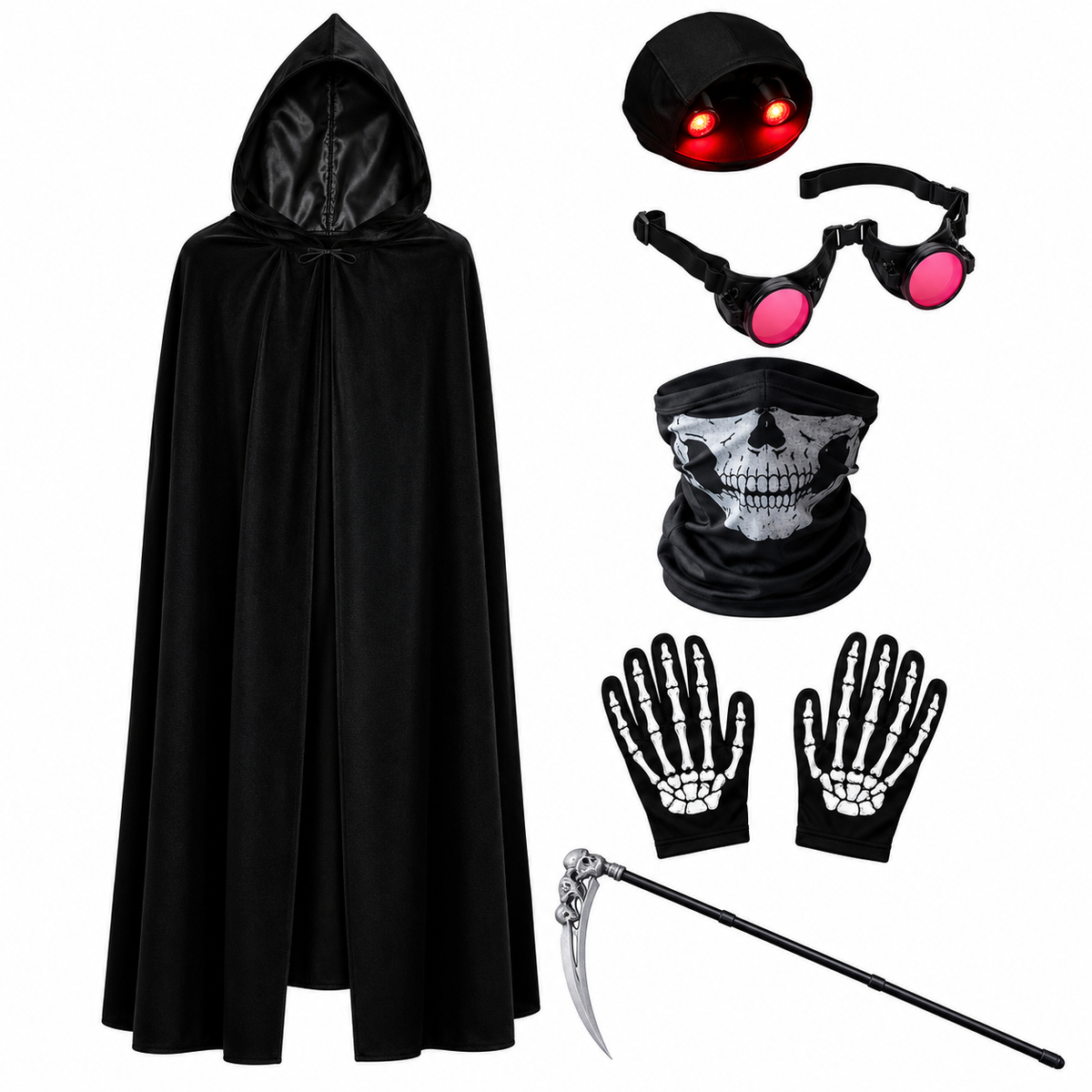 Glowy™ Grim Reaper Halloween Costume – Glowing Eyes & Scythe