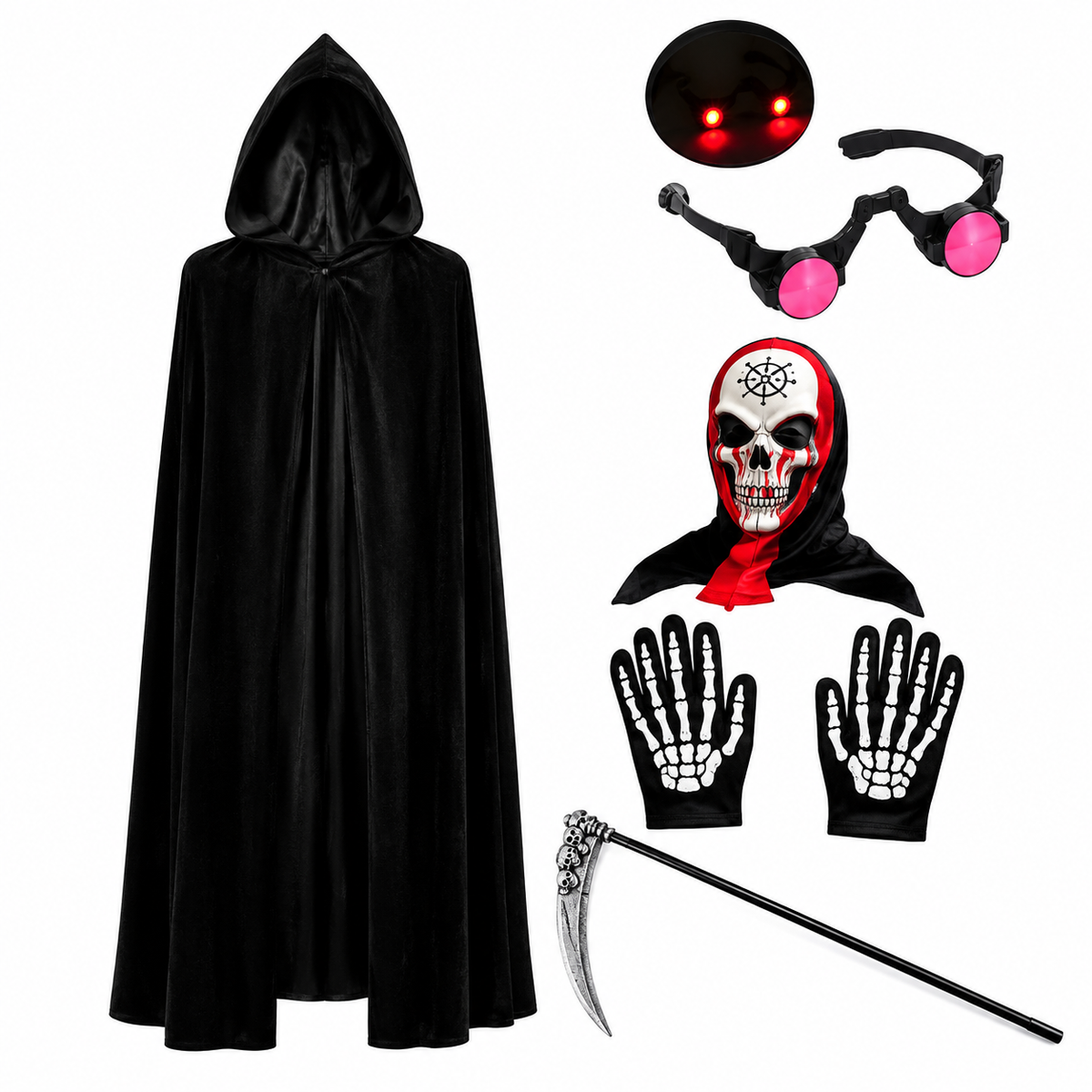 Glowy™ Grim Reaper Halloween Costume – Glowing Eyes & Scythe