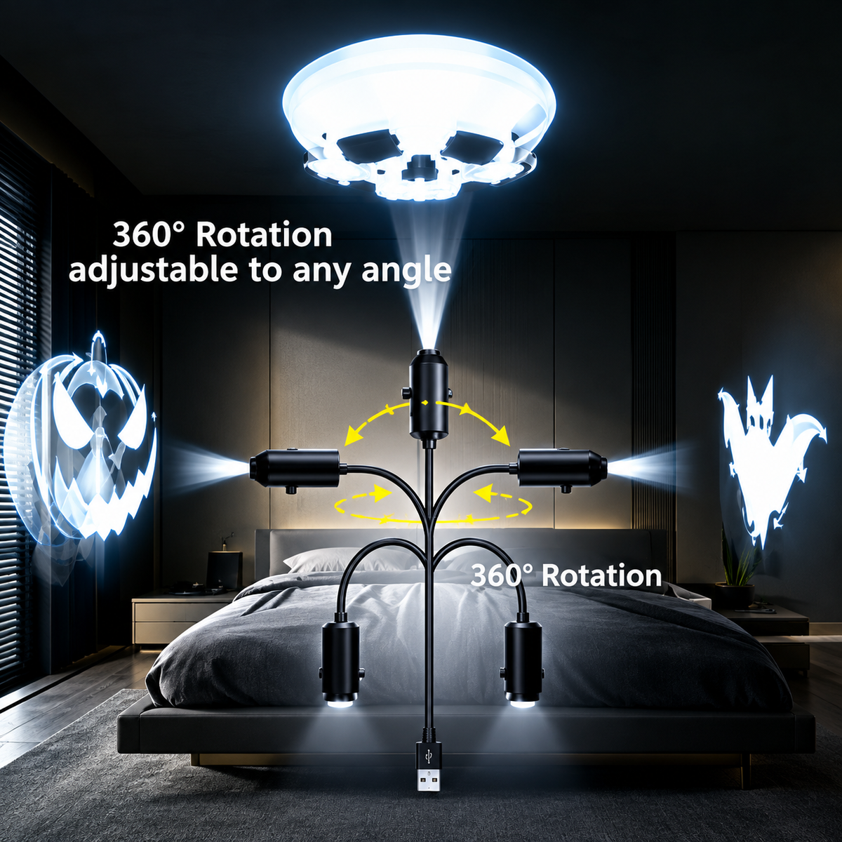 Glowy™ Halloween Projector Light – 12 Spooky Patterns & 360° Rotation