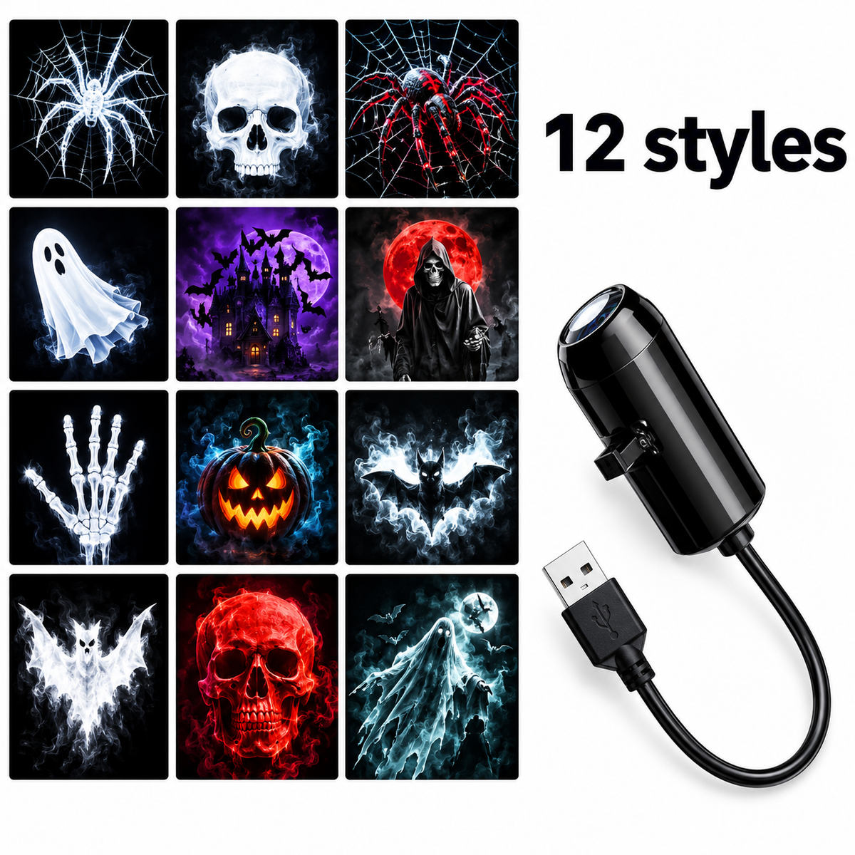 Glowy™ Halloween Projector Light – 12 Spooky Patterns & 360° Rotation