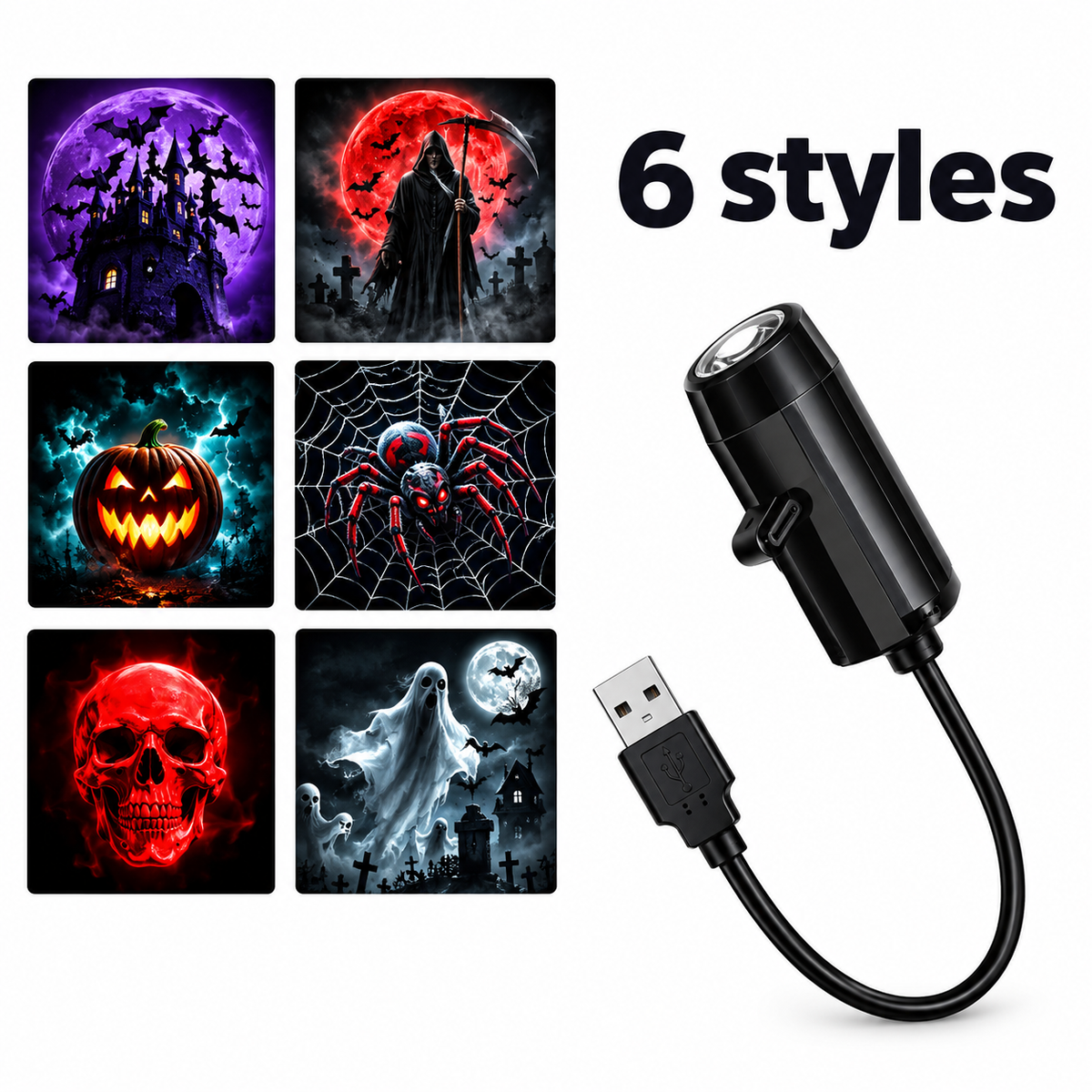 Glowy™ Halloween Projector Light – 12 Spooky Patterns & 360° Rotation