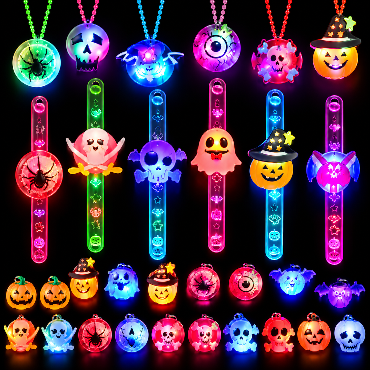 Glowy™ Halloween LED Glow Necklace & Wristband Set – 24-Piece Party Favors