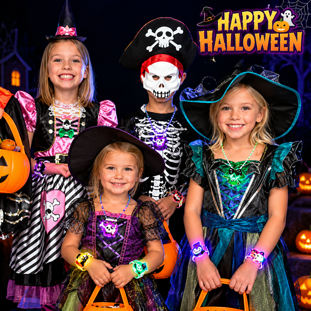 Glowy™ Halloween LED Glow Necklace & Wristband Set – 24-Piece Party Favors