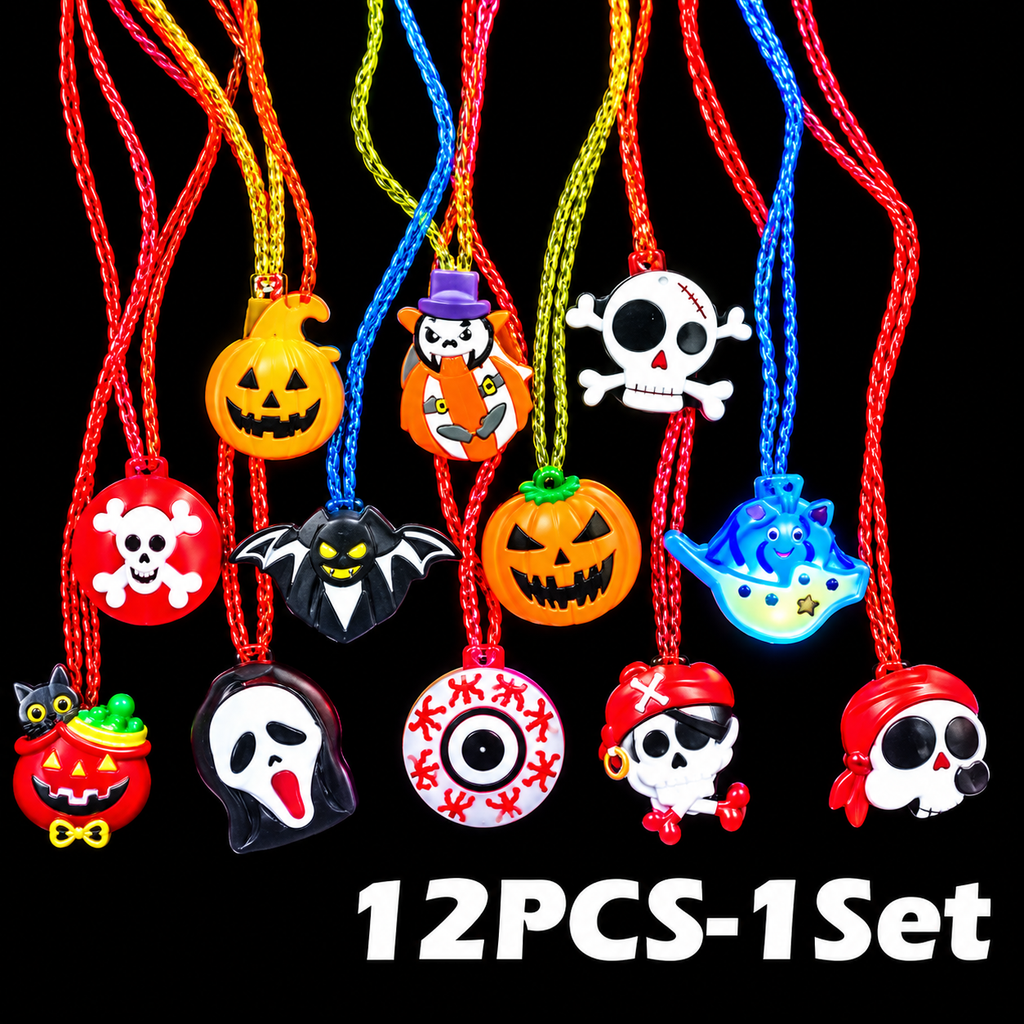 Glowy™ Halloween LED Glow Necklace & Wristband Set – 24-Piece Party Favors