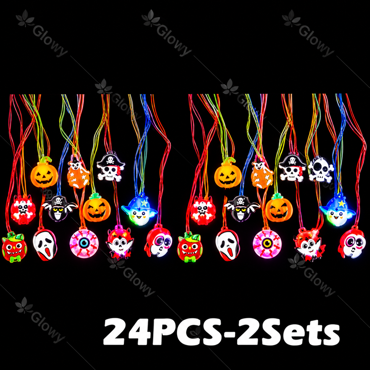 Glowy™ Halloween LED Glow Necklace & Wristband Set – 24-Piece Party Favors