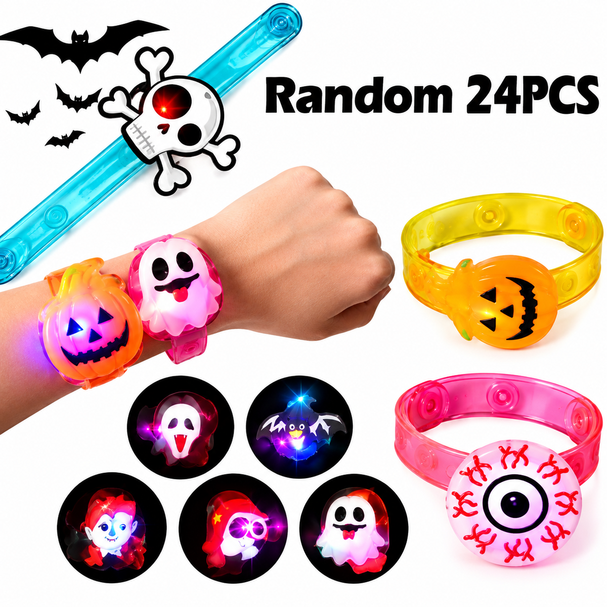 Glowy™ Halloween LED Glow Necklace & Wristband Set – 24-Piece Party Favors