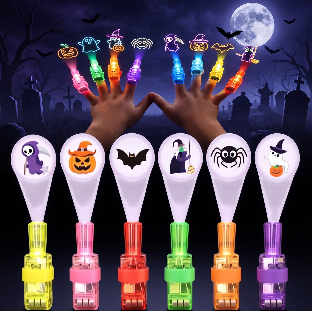 Glowy™ Halloween Finger Projector Lights – 36-Piece Spooky Party Set