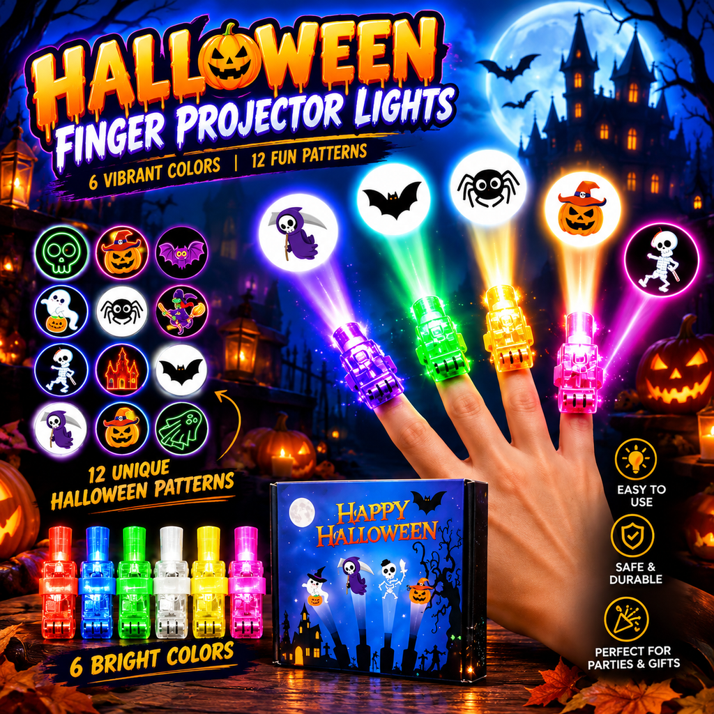 Glowy™ Halloween Finger Projector Lights – 12 Spooky Patterns