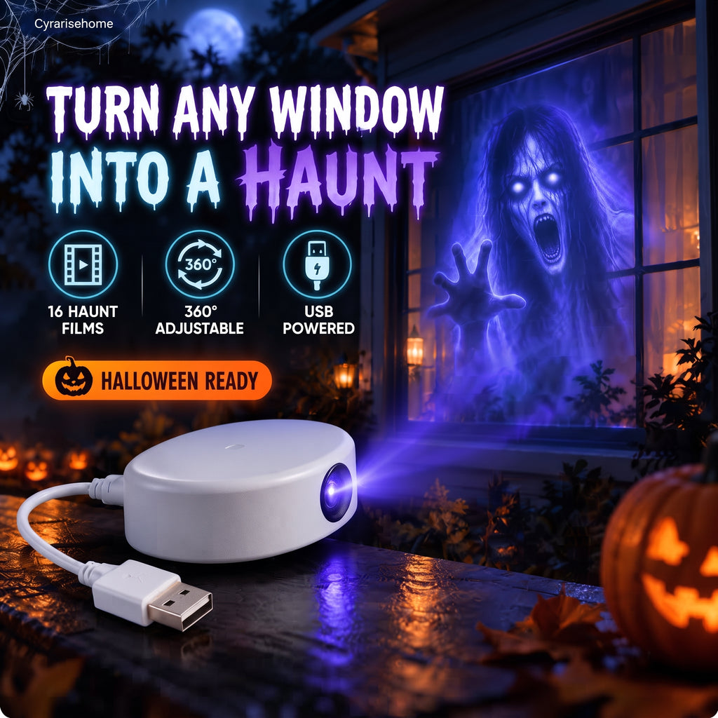 Glowy™ Halloween Ghost Window Projector – 360° Adjustable USB Spooky Light Decor