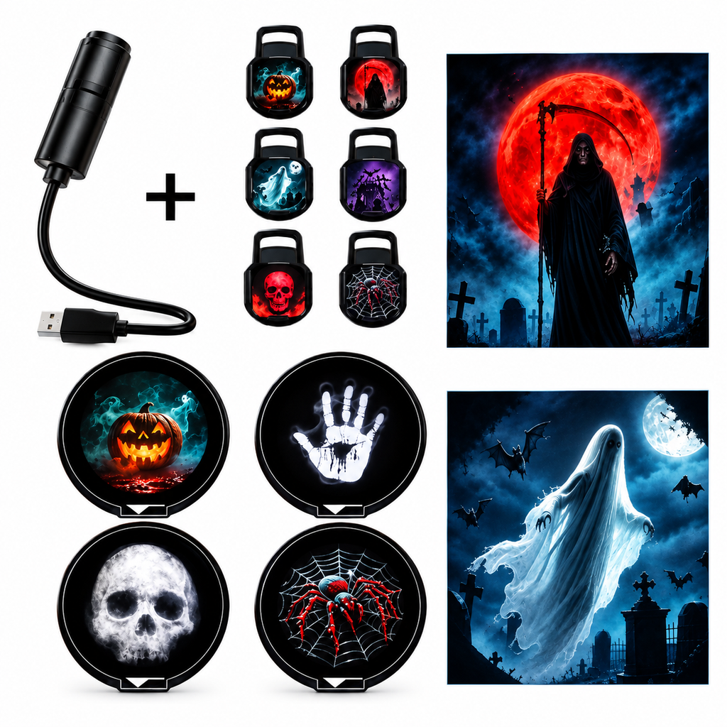 Glowy™ Rotatable Halloween Projector Light – USB Holiday Scene Lamp for Wall & Ceiling Decor