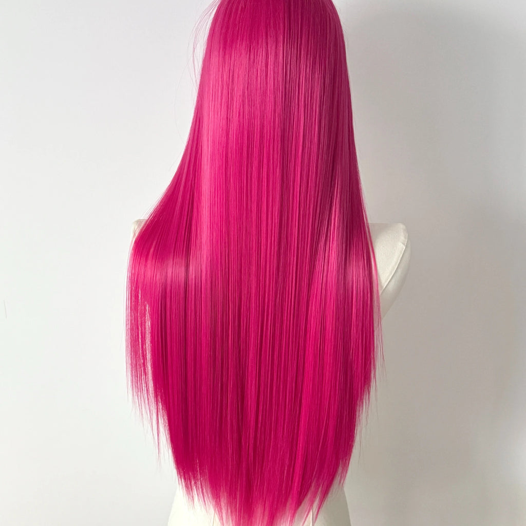 Glowy™ 26" Pink Lace Front Wig – Long Straight Heat-Resistant Synthetic Hair
