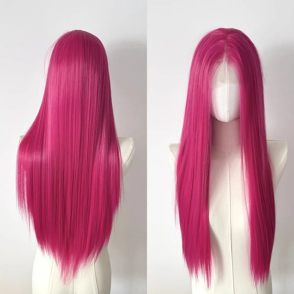 Glowy™ 26" Pink Lace Front Wig – Long Straight Heat-Resistant Synthetic Hair