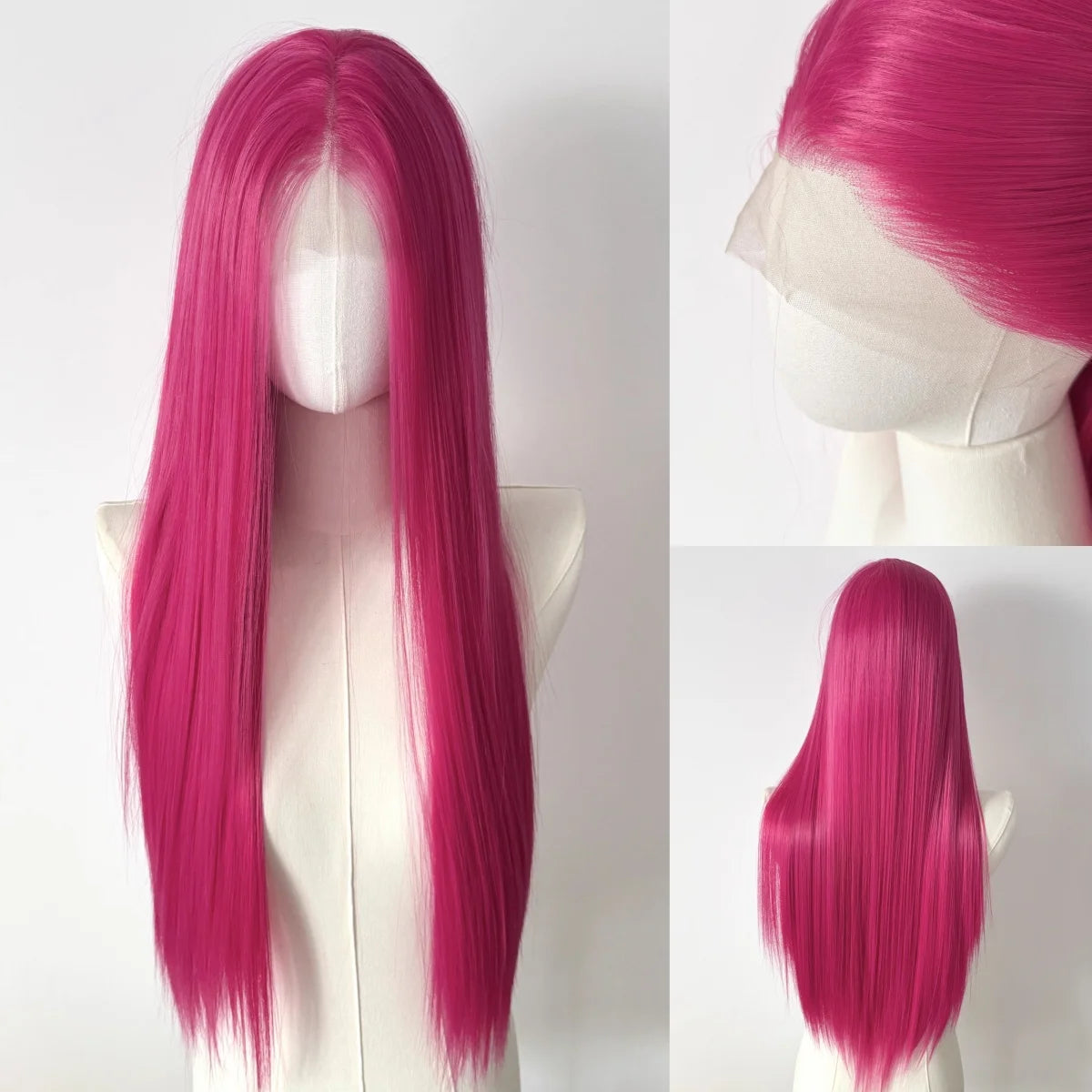 Glowy™ 26" Pink Lace Front Wig – Long Straight Heat-Resistant Synthetic Hair