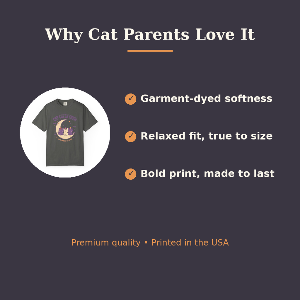 Cat Coven Crew Halloween Shirt - benefits: garment-dyed softness, relaxed fit, printed in USA