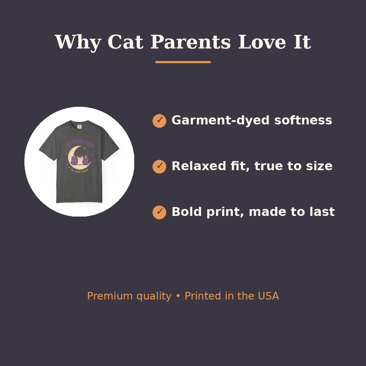 Cat Coven Crew Halloween Shirt - benefits: garment-dyed softness, relaxed fit, printed in USA