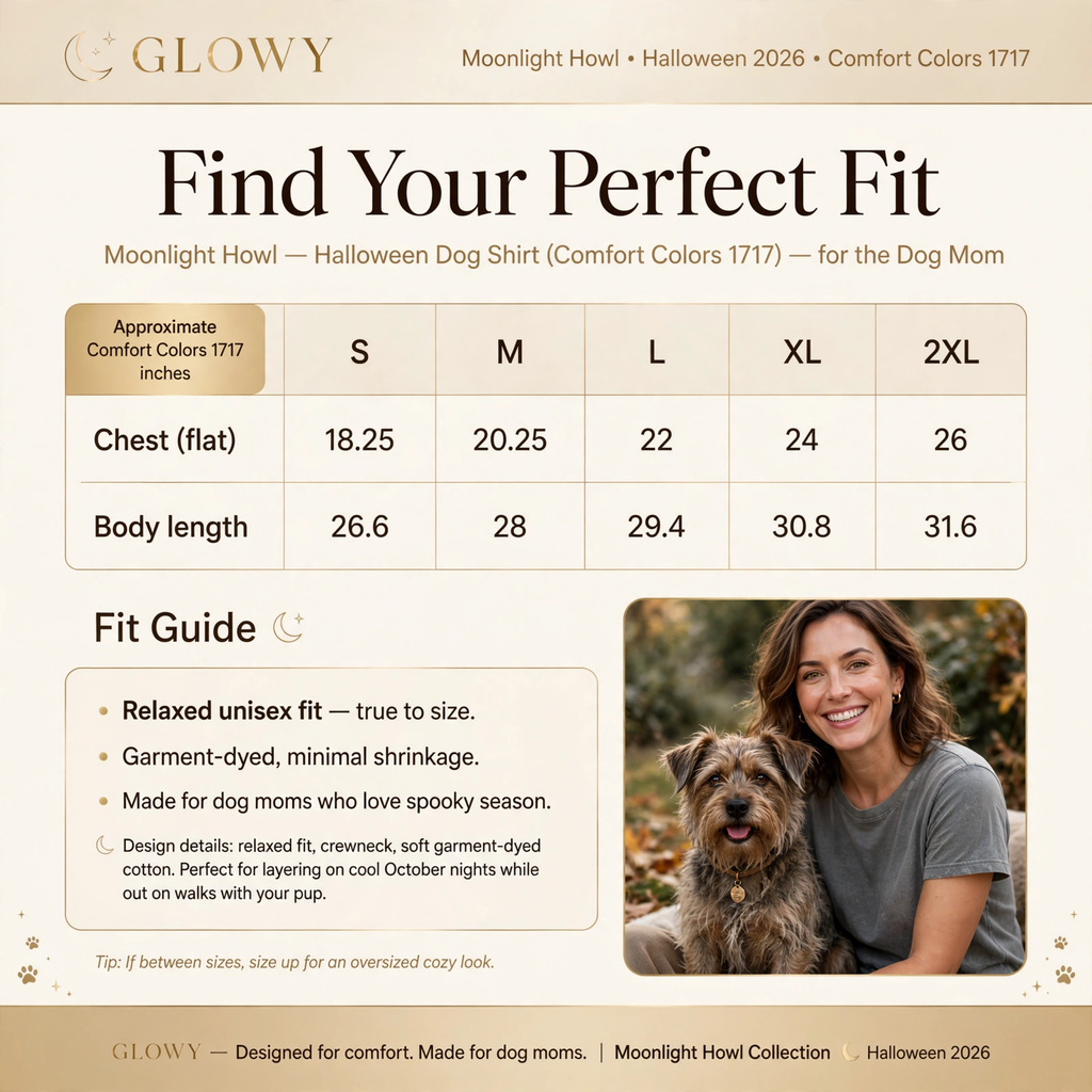 Moonlight Howl Dog – size chart + fit guide