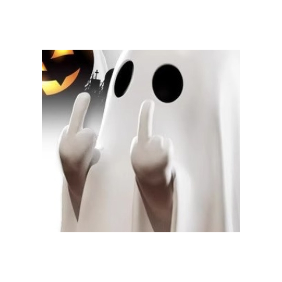 Ghost Halloween statue detail - face and hands close-up