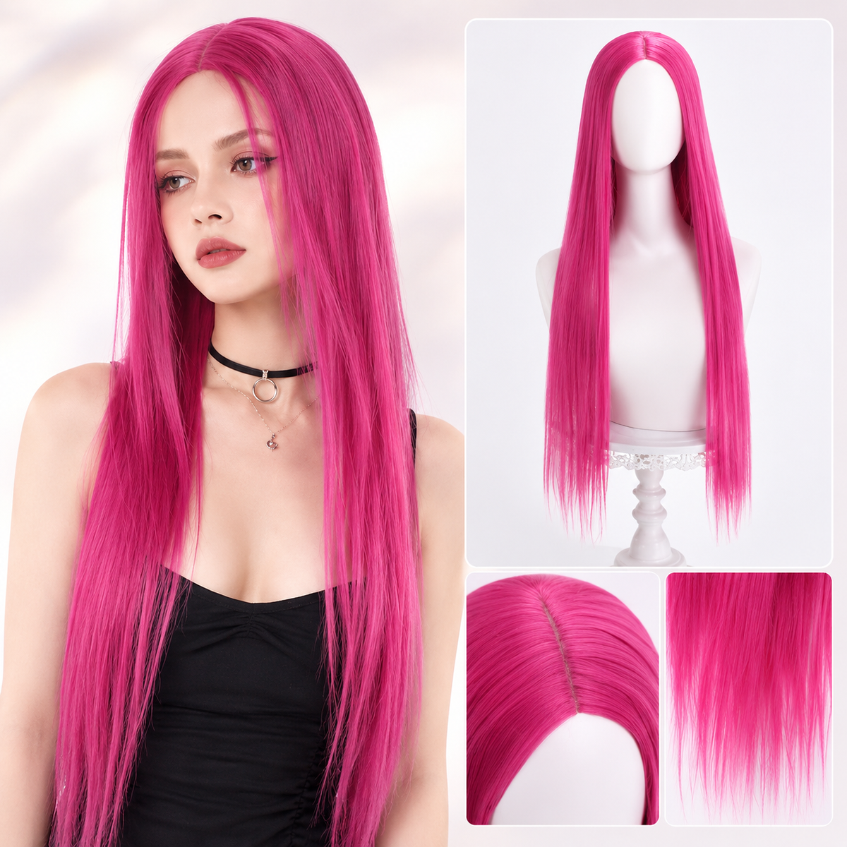 Glowy™ Long Pink Straight Wig – 100cm Heat-Resistant