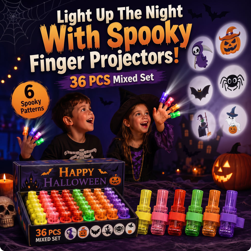 Glowy™ Halloween Finger Projector Lights – 36-Piece Spooky Party Set