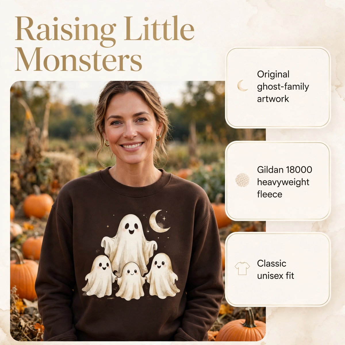 Raising Little Monsters – model wearing, headline hook