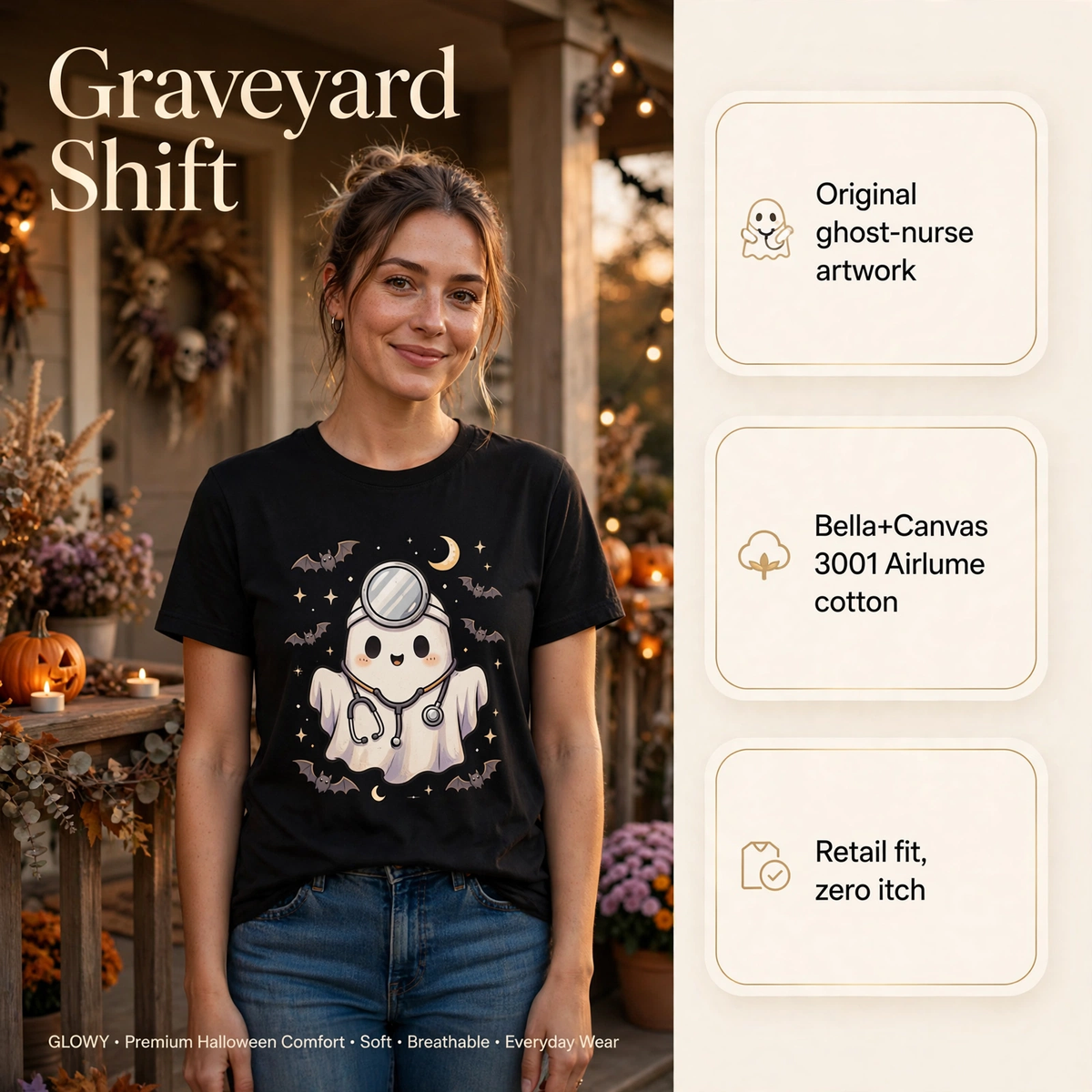 Graveyard Shift Nurse – model wearing, headline hook
