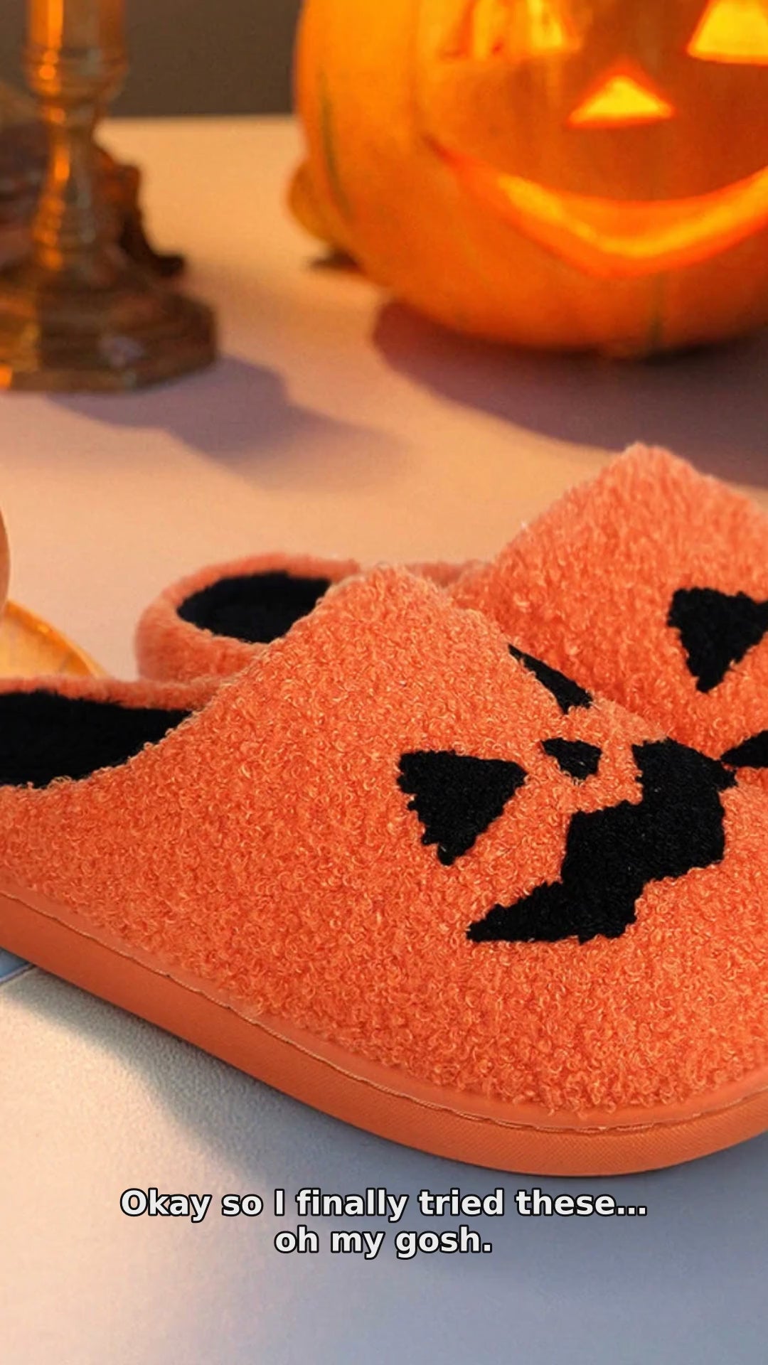 Pumpkin Plush Slippers - cozy memory foam comfort hero video