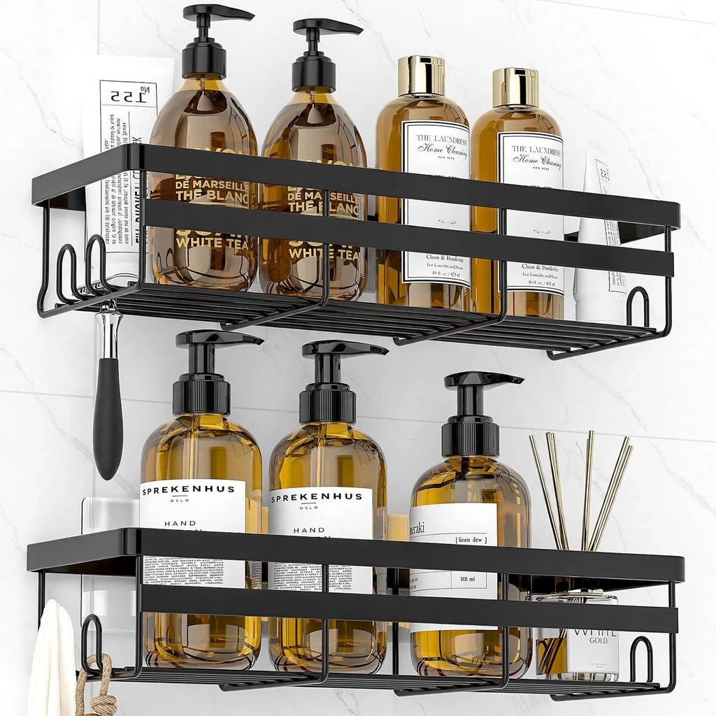 Adhesive shower organizer caddies close-up