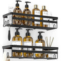 2-pack large adhesive shower organizer black on white background