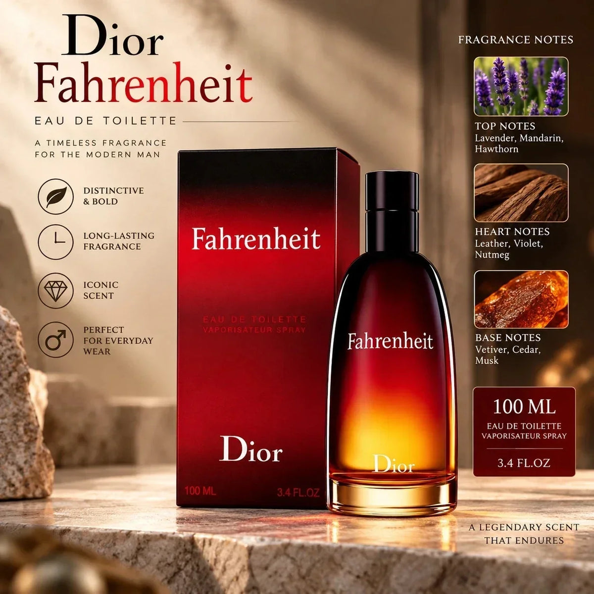 Dior Fahrenheit Eau de Toilette 3.4 oz / 100 ml for Men New Sealed